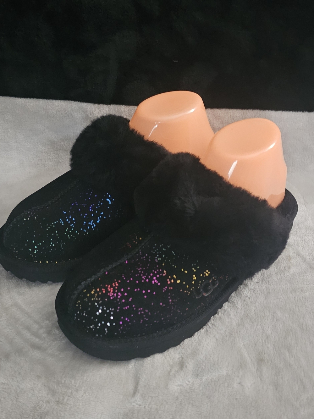 UGG Kids Black Slip-On Slippers with Multicolor Sparkle